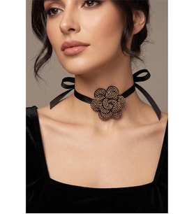 PARLAK TAŞLI ÇİÇEK CHOKER KOLYE