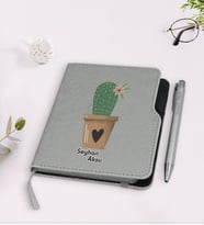 BK Gift Kişiye Özel Kaktüs Tasarımlı Gri Termo Deri Defter Kalem Seti-6