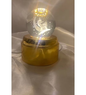 3D Led Işık Cam Küre Tek Renk Kristal Küre Fantezi Dekoru Gece Lambası Günışığı Gold Dönene Kaideli 6 cm Unikorn Ay