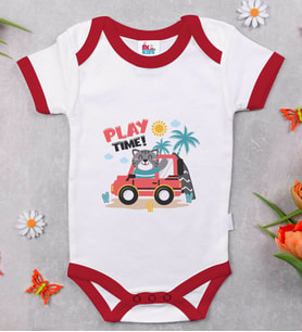 BK Kids Play Time Tasarımlı Kırmızı Bebek Body Zıbın-1