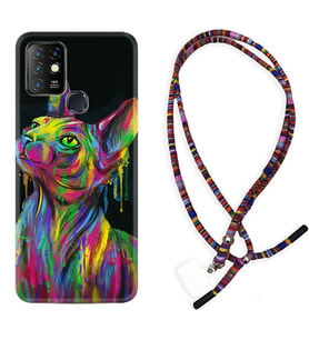 INFINIX Hot 8 9 10 11S Hot 10 Play 10T Kılıf Boyun Asklı Rasta Silikon Color Cat 1754