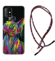 INFINIX Hot 8 9 10 11S Hot 10 Play 10T Kılıf Boyun Asklı Rasta Silikon Color Cat 1754