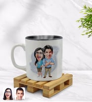 BK Gift Kişiye Özel Sevgililer Karikatürlü İçi Siyah Renkli Kupa Bardak Model 101