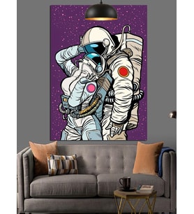 Astronot Çift  Dekoratif Kanvas - Mdf Ahşap Tablo