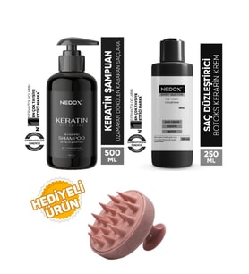NEDOX Yıpranmış Saçlar Için Keratinli Saç Bakım Şampuanı 500 ml+Saç Düzleştirici+Saç Masaj Tarağı