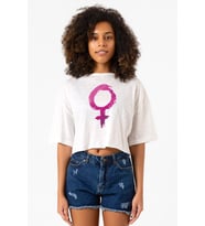 Purple Venus Symbol Beyaz Kırçıllı Kadın Crop Tshirt