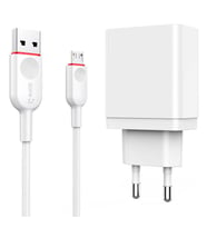 PD To Micro Şarj Seti ADAPTÖR+KABLO Hızlı şarj QC 3.0 Desteği USB ve PD Adaptör Micro Şarj Kablosu (Beyaz)