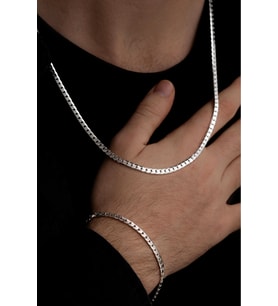 Erkek Gümüş Kolye Bileklik Set - 925 Ayar Ezme Gurmet Gümüş Set