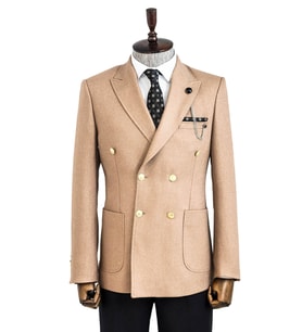 Kruvaze Slim Fit Krem Erkek Ceket - Wessi