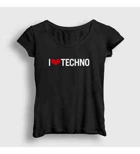 Presmono Kadın Beyaz I Love Techno T-Shirt 543357tt (Siyah)