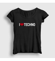 Presmono Kadın Beyaz I Love Techno T-Shirt 543357tt (Siyah)