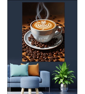 Kahve Çekirdekleri Ve Köpüklü Cappuccino Dekoratif Kanvas - Mdf Ahşap Tablo