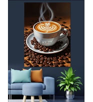 Kahve Çekirdekleri Ve Köpüklü Cappuccino Dekoratif Kanvas - Mdf Ahşap Tablo