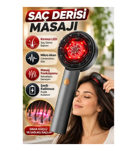 Şarjlı Saç Derisi Masaj ve Bakım Tarağı – Kırmızı LED ve Mikro Akım, Gri