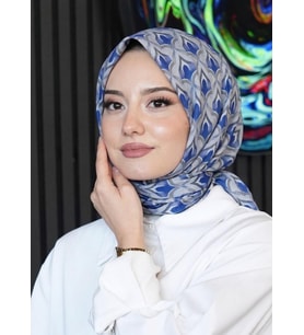 Mozaik Desen Lacivert Soft Pamuk Eşarp (Standart)