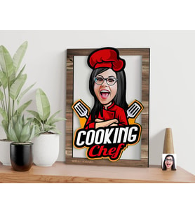 BK Gift Kişiye Özel Kadın Chef Karikatürlü 3D Ahşap Tablo, Sevgiliye Hediye, Arkadaşa Hediye, Yıl Dönümü Hediyesi, Doğum Günü Hediyesi-5