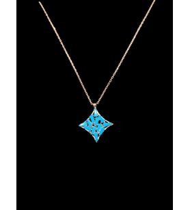 💎🔷 925 Ayar İthal Gümüş Mavi Bağcıklı Yıldız / Karo Formu Kolye  Turkuaz Renk Taş  Bohem Şıklık