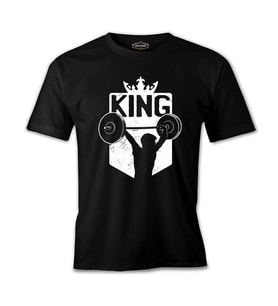 King Logo with a Man Holding Weights Siyah Erkek Tshirt