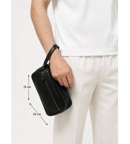 Hakiki Deri Erkek El Çantası 23×13 cm – Siyah, Fermuarlı, Şık (Patron Çantası Modeli)