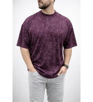 Erkek Premium Tişört OSY Yumuşak Dokulu Yıkamalı Oversize T-Shirt - Bordo