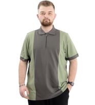 Mode XL Büyük Beden Erkek T-Shirt Polo Yaka Renk Bloklu U24327 Haki