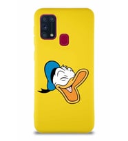 Samsung Galaxy M31 Soft Premier Kapak Donald Duck-E Tasarımlı Silikon Kılıf - Sarı (Şeffaf)