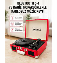 Taşınabilir Bavul Tipi Pikap Bluetooth Özellikli Dahili Hoparlörlü USB ve SD Kart Destekli Kırmızı