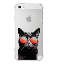 PrintiFy Apple iPhone 5S Uyumlu Kedi 3 Baskılı Şeffaf Köşe Korumalı Antişok Kılıf
