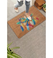 Valerine Life Nakış Desenli Kuş ve Renkli Tüyler Welcome Kapı Önü Paspası 45x70cm (Kahverengi)