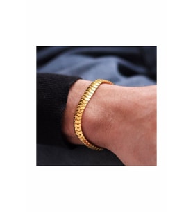 Erkek Kadın Unisex Gold Yassı Tırtıl Birbirine Geçmeli Model Künye Bileklik