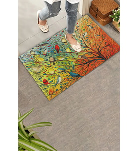 Valerine Life Renkli Kuşlar Hayat Ağacı Welcome Hoş Geldiniz Kapı Önü Paspası 45x70cm