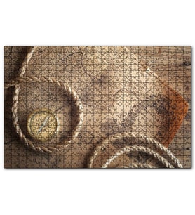 Cakapuzzle Eski İspanya Portekiz Haritası Pusula ve Halat Puzzle Yapboz MDF (Ahşap) (120 Parça)