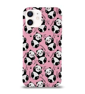Apple iPhone 12 Uyumlu Lansman Kılıf Panda Tasarımlı İçi Kadife Kapak-Pembe (Şeffaf)