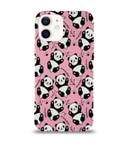 Apple iPhone 12 Uyumlu Lansman Kılıf Panda Tasarımlı İçi Kadife Kapak-Pembe (Şeffaf)