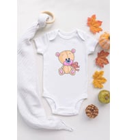 Kız Bebek Baby Ayı Baskılı Ekru Çıtçıtlı Body 5038