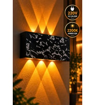 Siyah Gümüş Desenli 12W 2200K Amber Işıklı 3 Gözlü Yukarı Aşağı Dekoratif Duvar Apliği 16 cm