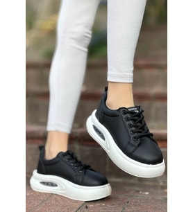 Günlük Kadın Sneaker Örgü Bağcıklı Hafif Kalın Yüksek Balon Taban Yürüyüş Spor Ayakkabı 5750 (Siyah Beyaz)