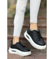 Günlük Kadın Sneaker Örgü Bağcıklı Hafif Kalın Yüksek Balon Taban Yürüyüş Spor Ayakkabı 5750 (Siyah Beyaz)