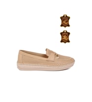 Voyager Bej Hakiki Deri Anatomik Rahat Tabanlı Kadın Casual Ayakkabı Loafer Z093