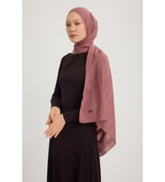 MıssColor Jakarlı Ekose Şifon Şal 70x180cm - Kahve (Pudra)