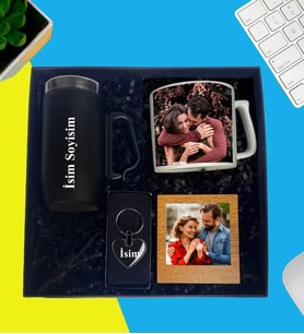 Kişiye Özel Premium Kutu Kulplu Termos Bardak Metal Kalp Anahtarlık Çay Ve Nescafe Fincanı Ahşap Kahve Fotoğraflı Masaüstü Çerçeve