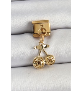316L Çelik Sallantılı Zirkon Taşlı Fiyonk Model Gold Renk Nomination C316L Çelik Sallantılı Kiraz Model Gold Renk Nomination Charm TJ-BC1425