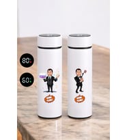 Erkek Kardeşe Doğum Günü Hediyesi Karikatürlü Dijital Sıcaklık Göstergeli Akıllı Çelik Termos