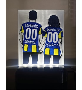 Sevgiliye - Eşe Hediyelik Isme Özel Sarı-Lacivert Forma Desenli Dekoratif Led Lamba - Kablolu