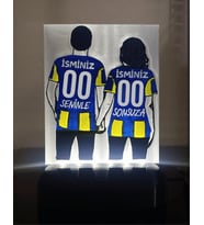 Sevgiliye - Eşe Hediyelik Isme Özel Sarı-Lacivert Forma Desenli Dekoratif Led Lamba - Kablolu