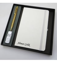 Signator® Codex  N244 Kişiye Özel Defterli Set - İsme Özel Gold Kalem + İsme Özel Beyaz Defter+ İsme Özel 32 GB Usb Bellek  İsme Özel Kutusunda Hediyelik Set (Karışık)