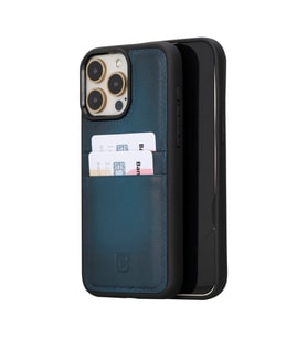 Bouletta Apple iPhone 15 Pro Max Uyumlu Deri Arka Kapak FXCP BRN4EF (Mavi)