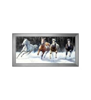 Yağlı Boya Vahşi Atlar Motifli Kanvas Tablo 50 x 70 cm Silver Çerçeve
