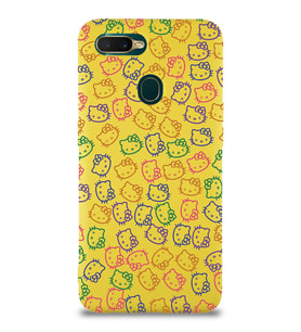 Oppo A12 Uyumlu Lansman Kılıf Hello Kitty Tasarımlı İçi Kadife Kapak-Sarı (Şeffaf)