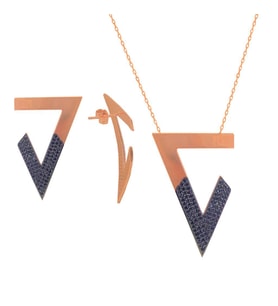 Söğütlü Silver onix taşlı üçgen ikili set